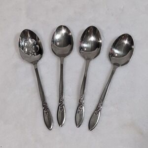 Oneida SPRING ROSE Betty Crocker Serving Spoons Stainless Flatware 1987 8" Vtg